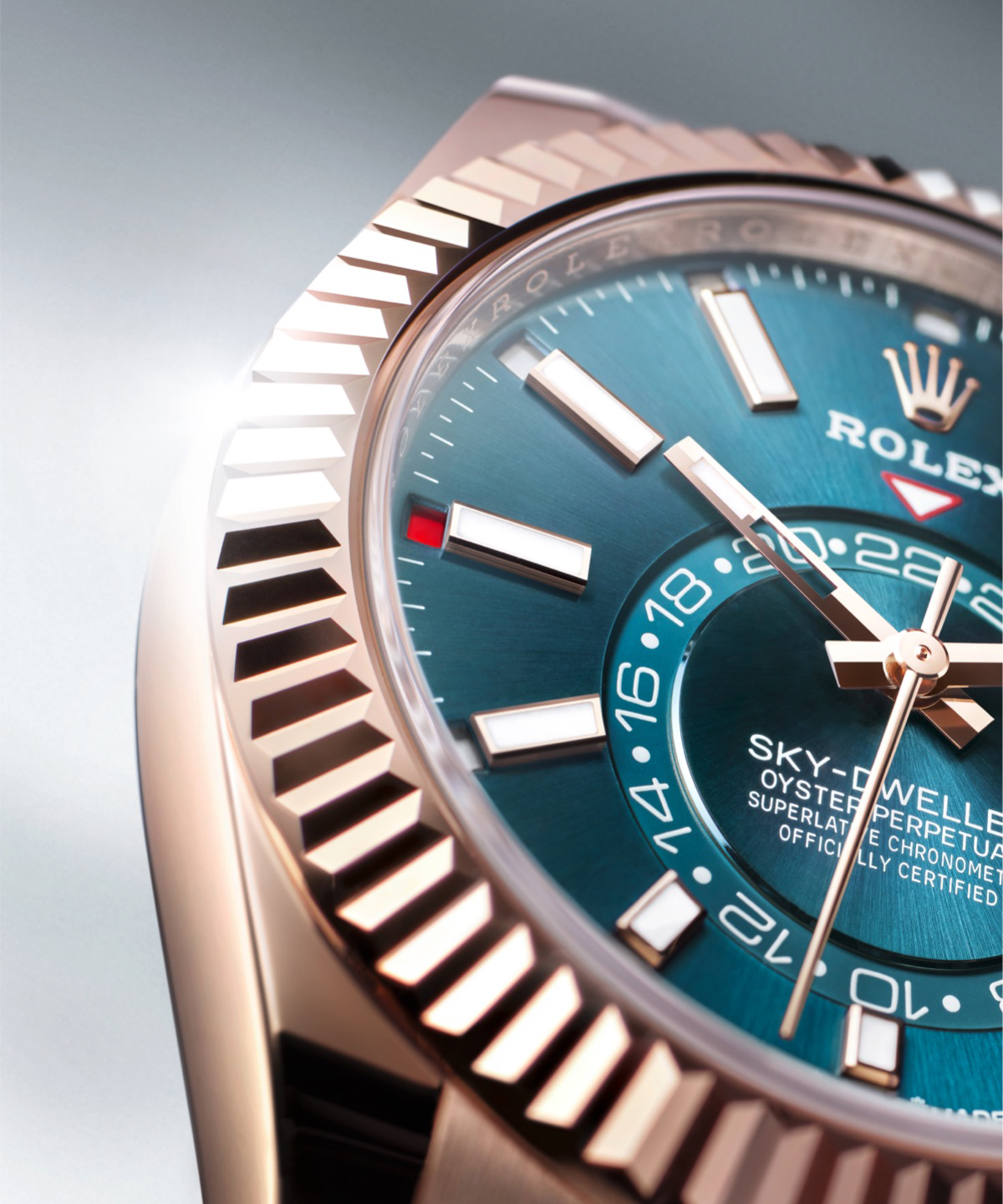 Closeup of Rolex Sky-Dweller fluted bezel